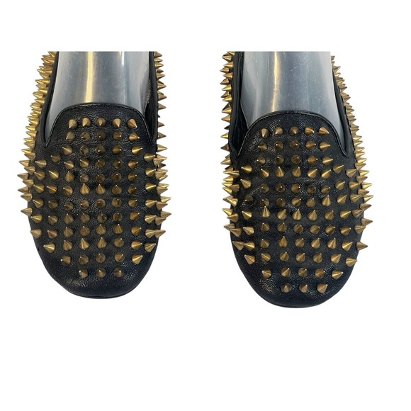 Unif Hellraisers women's brass spiked fine leather loafers size 6 black - Picture 3 of 8